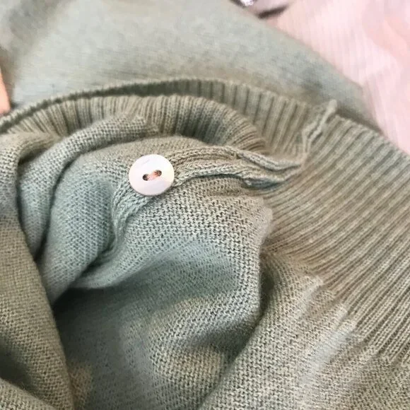 Paul & Joe Light Weight 100% Wool Boat Neck Sweater Green & Peach Size 2 - Picture 7 of 7